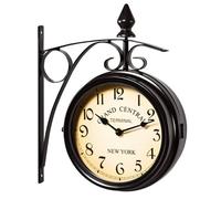 Monzana® Horloge Murale Double Face Silencieuse Vintage - Horloge Double Face Ambiance New-Yorkaise Grand Central - Stable Durable Métallique Noir Intérieur Extérieur