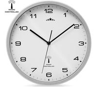 MONZANA® Horloge murale radio pilotée à quartz silencieuse blanc/argent Ø 31cm trotteuse Changement d'heure automatique