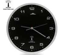MONZANA® Horloge murale radio pilotée à quartz silencieuse noir/argent Ø 31cm trotteuse Changement d'heure automatique