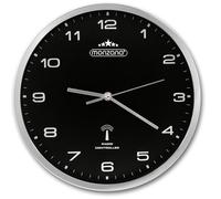 Monzana® Horloge Murale Radio pilotée à Quartz silencieuse Noir/Argent Ø 31cm trotteuse Changement d'heure Automatique