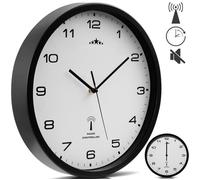 MONZANA® Horloge murale radio pilotée à quartz silencieuse noire Ø 31cm avec trotteuse Changement d'heure automatique
