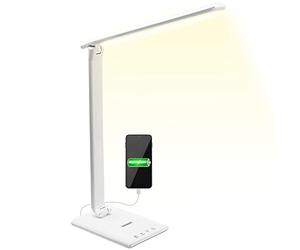 Monzana Lampe de bureau LED port USB 5 niveaux de luminosité 3 couleurs lumière tactile blanc-chaud lampe de bureau liseuse blanc