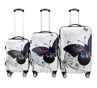MONZANA® Lot de 3 Valises de Voyage Butterfly Valise Rigide Trolley Valise ABS revêtement PC avec Cadenas à Combinaison