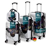 MONZANA® Lot de 4 Valises de Voyage Butterfly Valise Rigide Trolley Valise ABS revêtement PC avec Cadenas à Combinaison