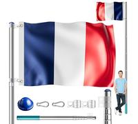 MONZANA® Mât de drapeau télescopique aluminium 6,3m douille de sol 60cm réglable hauteur jardin hampe national