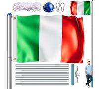 MONZANA® Mât de drapeau télescopique aluminium 6,5m hissage douille de sol réglable hauteur jardin hampe drapeau Italie