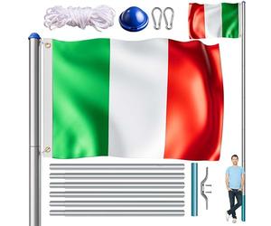 MONZANA® Mât de drapeau télescopique aluminium 6,5m hissage douille de sol réglable hauteur jardin hampe drapeau Italie