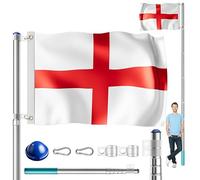 MONZANA Mât télescopique en aluminium - 6,30 m - Douille de sol de 60 cm - Avec drapeau Angleterre - Drapeau anglais - Mât en aluminium