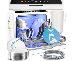 MONZANA® Mini lave-vaisselle Noir-blanc Réservoir d'eau 4,5L lave vaisselle de table 3 couverts App WIFI étudiants couples