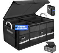 Monzana Organisateur de Coffre de Voiture Noir Couvercle 68L Rigide Pliable Parois renforcées Sac de Rangement Voiture