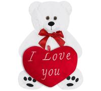 Monzana Ours en peluche avec coussin coeur 50cm blanc doux dense noeud Nounours Je t'aime cadeau Saint-Valentin Ours en peluche