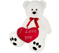 Monzana Ours en peluche avec coussin coeur XL 100cm blanc doux dense noeud Nounours Je t'aime cadeau Saint-Valentin Ours en peluche