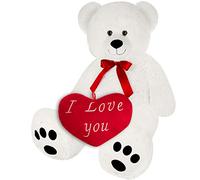 Monzana Ours en Peluche avec Coussin Coeur XL 100cm Blanc Doux Dense Noeud Nounours Je t'aime Cadeau Saint-Valentin Ours en Peluche Doudou Ours