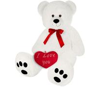 Monzana Ours en peluche avec coussin coeur XXL 150cm blanc doux dense noeud Nounours Je t'aime cadeau Saint-Valentin Ours en