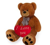 Monzana Ours en Peluche avec Coussin Coeur XXXL 175cm Brun Doux Dense Noeud Nounours Je t'aime Cadeau Saint-Valentin Ours en Peluche Doudou Ours