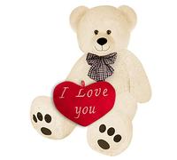 Monzana Ours en Peluche Douce - Beige crème 100 cm Teddybear Nounours et Son Coussin Coeur Rouge 'I Love You' 32cm - Idéal pour la St Valentin, Anniversaire, Noel