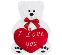 Monzana Ours en Peluche Douce - Blanc 50cm Teddybear Nounours et Son Coussin Coeur Rouge 'I Love You' 26cm - Idéal pour la St Valentin, Anniversaire, Noel