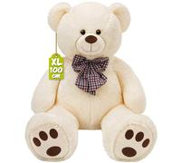 Monzana® Ours en Peluche Très Douce avec Noeud Papillon - Nounours 100cm Blanc crème - Grosse Peluche - Doudou Mignon - Idée Cadeau Noël, Anniversaire, Saint-Valentin, Jouet Enfant