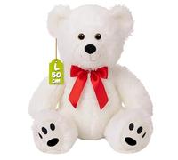 Monzana® Ours en Peluche Très Douce avec Noeud Rouge - Nounours 50 cm Blanc - Doudou Mignon - Idée Cadeau Noël, Anniversaire, Saint-Valentin, Jouet Enfant