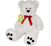 Monzana® Ours en Peluche Très Douce avec Noeud Rouge - Nounours XL 100 cm Blanc - Doudou Mignon - Idée Cadeau Noël, Anniversaire, Saint-Valentin, Jouet Enfant