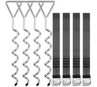 Monzana Piquets d’ancrage spirales Sangles de serrage Kit ancrage résistance 900kg Acier inoxydable Fixations pour trampoline