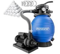 Monzana® Pompe Filtre à Sable 10,2 m³ Auto-amorçante pour piscines jusqu'à 35 m³ Boules 1kg vanne 7 Voies raccord 2en1 Ø32-38mm système de Filtration à Sable