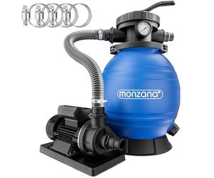 MONZANA Pompe filtre à sable 10.2 m³ | piscines 35m², 7 voies raccord 2en1 32-38mm, système de filtration sable, eau, réservoir 25L, pompe piscine, nettoyage eau
