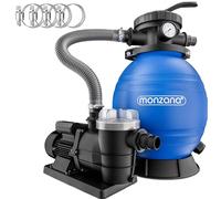 MONZANA® Pompe filtre à sable 9,6 m³ auto-amorçante pour piscines jusqu'à 30 m³ préfiltre vanne 7 voies raccord 2en1 Ø32-38mm système de filtration à sable