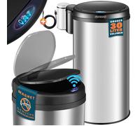 MONZANA® Poubelle automatique acier inoxydable 30L capteur mouvement imperméable affichage LED câble USB poubelle de cuisine argent