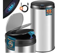 Monzana® Poubelle automatique acier inoxydable 40L capteur mouvement imperméable sans contact affichage LED câble USB poubelle de cuisine argent