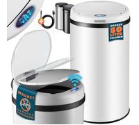 MONZANA® Poubelle automatique acier inoxydable 50L capteur mouvement imperméable affichage LED câble USB poubelle de cuisine blanc