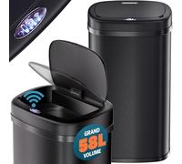 Monzana® Poubelle automatique acier inoxydable 58 L capteur de mouvement couvercle imperméable câble USB poubelle de cuisine bureau noir