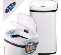 Monzana® Poubelle automatique acier inoxydable 58 L capteur de mouvement couvercle imperméable câble USB poubelle de cuisine bureau crème