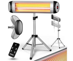 MONZANA® Radiateur Infrarouge MZH2500 trépied 110-175cm 3 Niveaux Chauffage minuteur 2500W télécommande Housse Chauffage Radiant terrasse argent