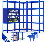 MONZANA® Set de 3 étagères charge lourde 5 niveaux bleu Étagère métallique modulable 2625kg Étagère d'angle garage atelier