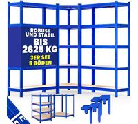 MONZANA® Set de 3 étagères charge lourde 5 niveaux bleu Étagère métallique modulable 2625kg Étagère d'angle garage atelier