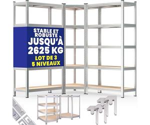 Monzana® Set de 3 étagères Charge Lourde 5 Niveaux Étagère métallique modulable 2625kg Étagère d'angle Garage Atelier