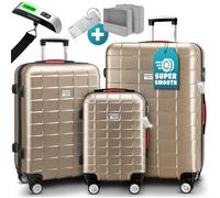 Monzana® Set de 3 valises rigides Champagne M/L/XL Cadenas TSA Pèse-valises Roues 360° Bagage 2 poignées Trolley Plastique ABS Voyage