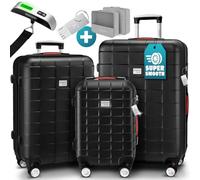 MONZANA® Set de 3 valises rigides Noir M/L/XL Cadenas TSA Pèse-valises Roues 360° Bagage 2 poignées Trolley Plastique ABS Voyage