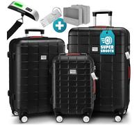 MONZANA® Set de 3 valises rigides Noir M/L/XL Cadenas TSA Pèse-valises Roues 360° Bagage 2 poignées Trolley Plastique ABS Voyage