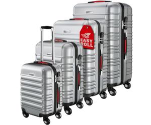 Monzana Set de 4X Valises Rigides Argenté S/M/L/XL | 4 Roues 360°, poignée télescopique, Cadenas, Vacances