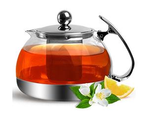 Monzana Théière avec passoire thé en acier inoxydable verre 1,2 litres boisson chaude froide glaçon