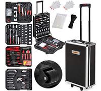 MONZANA® Valise à outils 899 pièces Anthracite en acier robuste Poignée télescopique Mallette bricolage à roulettes Clés Tournevis