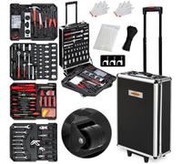 MONZANA® Valise à outils 899 pièces Anthracite en acier robuste Poignée télescopique Mallette bricolage à roulettes Clés Tournevis