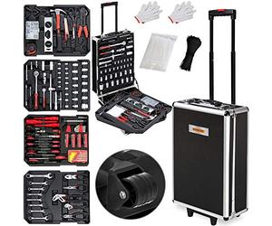MONZANA® Valise à outils 899 pièces Anthracite en acier robuste Poignée télescopique Mallette bricolage à roulettes Clés Tournevis