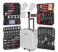 MONZANA® Valise à outils 899 pièces Argent en acier robuste Poignée télescopique Mallette bricolage à roulettes Clés Tournevis