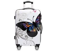 monzana Valise Rigide à Coque - Structure légère et Robuste - Bagage Trolley de Voyage ABS - 75x49x29 cm, 98 L, avec roulettes 360° degrés, Cadenas et Motif Papillon