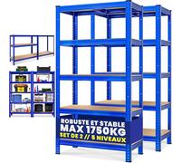MONZANAŽ 2X Étagčres Charge Lourde Bleu 5 Niveaux 180x90x40cm Étagčre métallique Max 875kg Rangement Garage Atelier