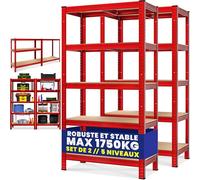 Monzana® 2X Étagères Charge Lourde Rouge 5 Niveaux 180x90x40cm Étagère métallique Max 875kg Rangement Garage Atelier