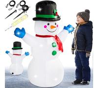 MONZANAŽ Bonhomme de neige gonflable 120 cm XL décoration lumineuse Noël matériel fixation extérieur personnage figurine Noël fęte autogonflant